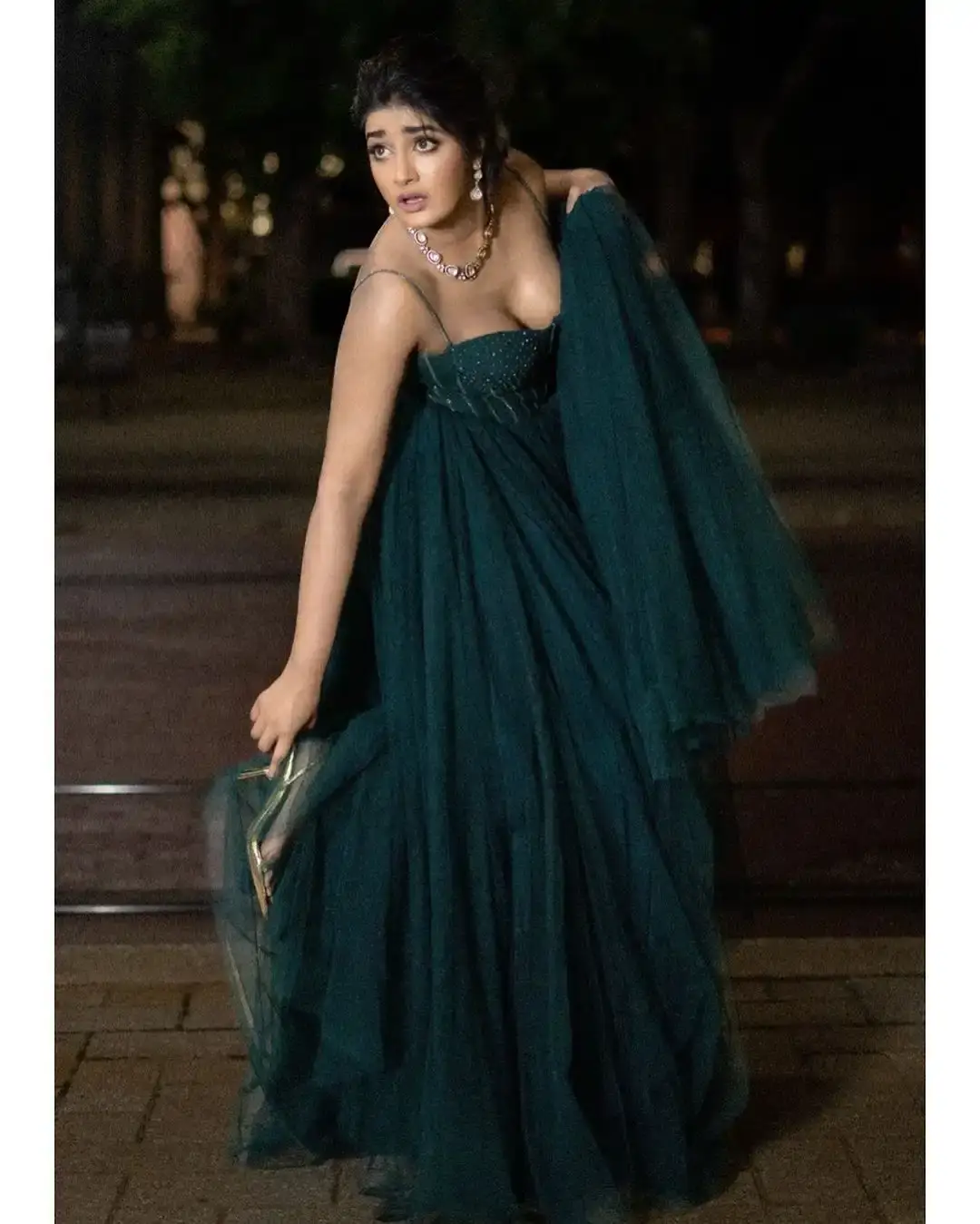 HYDERABAD GIRL DIMPLE HAYATHI IN BEAUTIFUL LONG GREEN GOWN 7